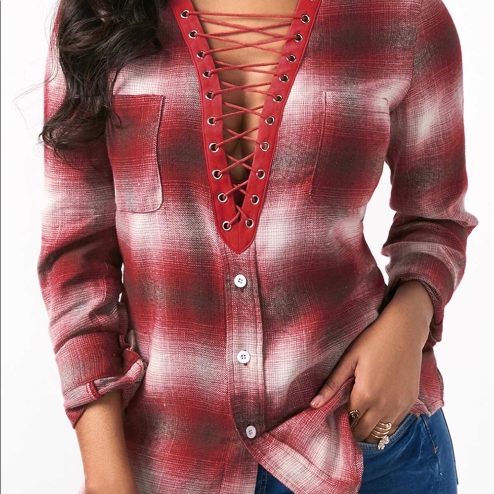 Lace up flannel shirt